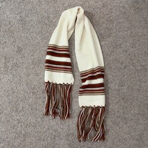 60s Vintage Cream Mod Collegiate Fringe Striped Knit Scarf